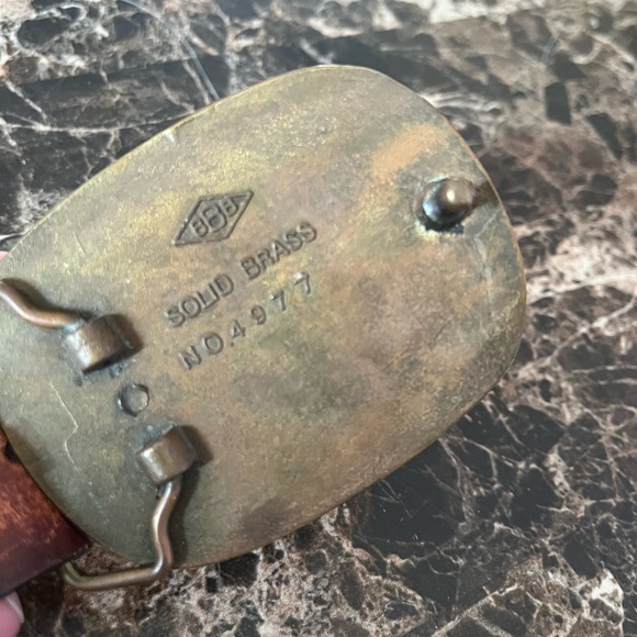 Eagle leather works leather belt with stag belt buckle size 34 - Picture 6 of 11